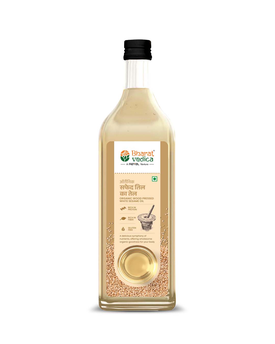 Bharat Vedica Organic Wood Pressed White Sesame Oil - Organic Wood Pressed Safed Til ka Tel