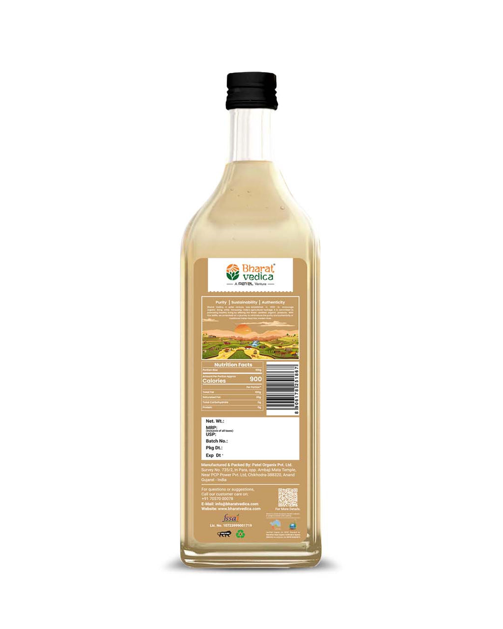 Bharat Vedica Organic Wood Pressed White Sesame Oil - Organic Wood Pressed Safed Til ka Tel