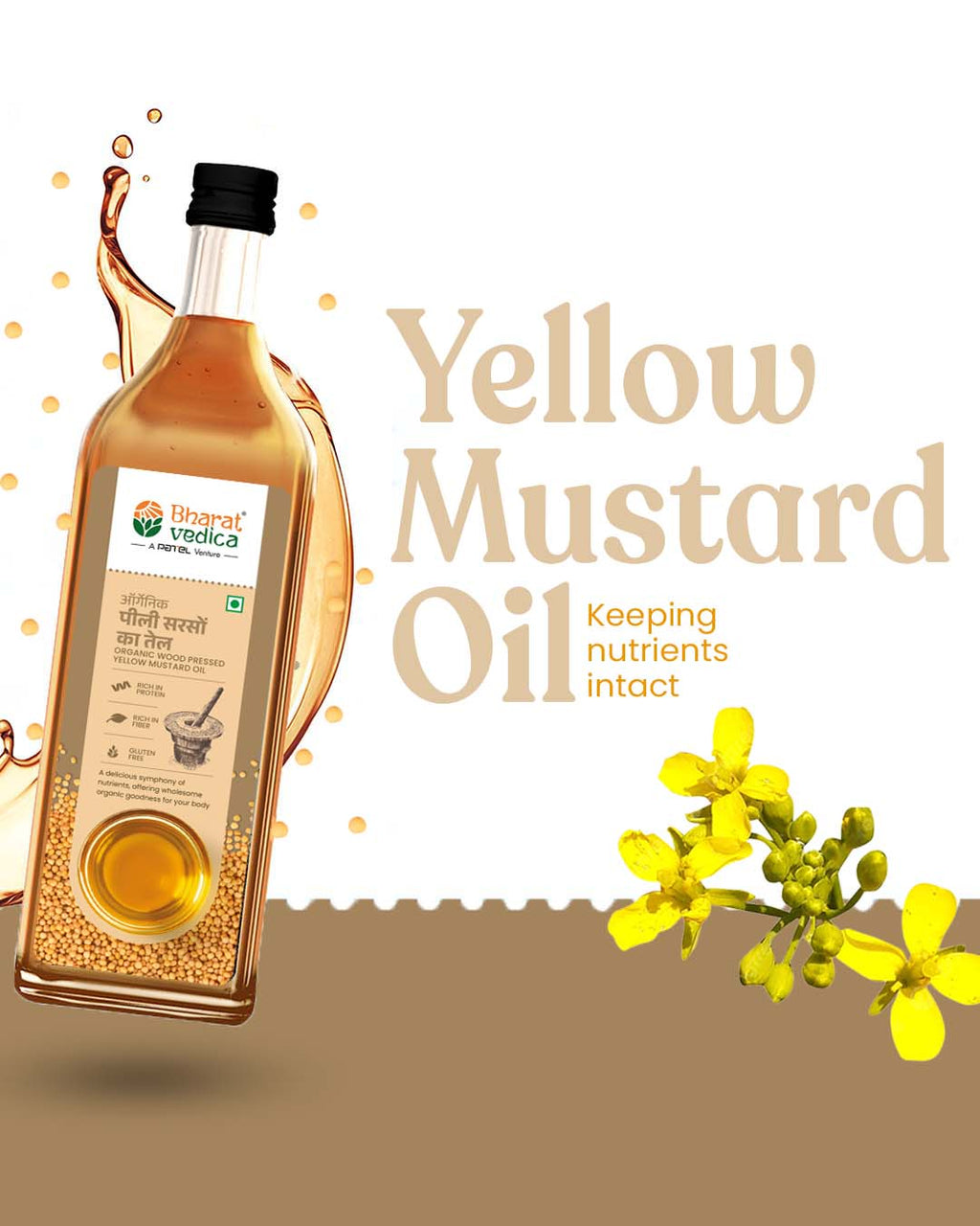 Bharat Vedica Organic Wood Pressed Yellow Mustard Oil - Organic Wood Pressed Pili Sarso ka Tel