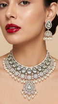 Jewel City Kundan & Pearl Gold-Plated Choker Necklace with Jhumka Earrings and Maang Tikka for Women