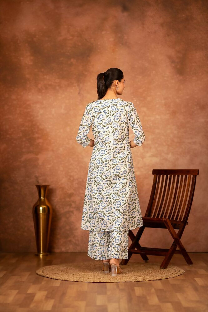 Joban Fashion Blue Hand Block Printed Cotton Suit Set