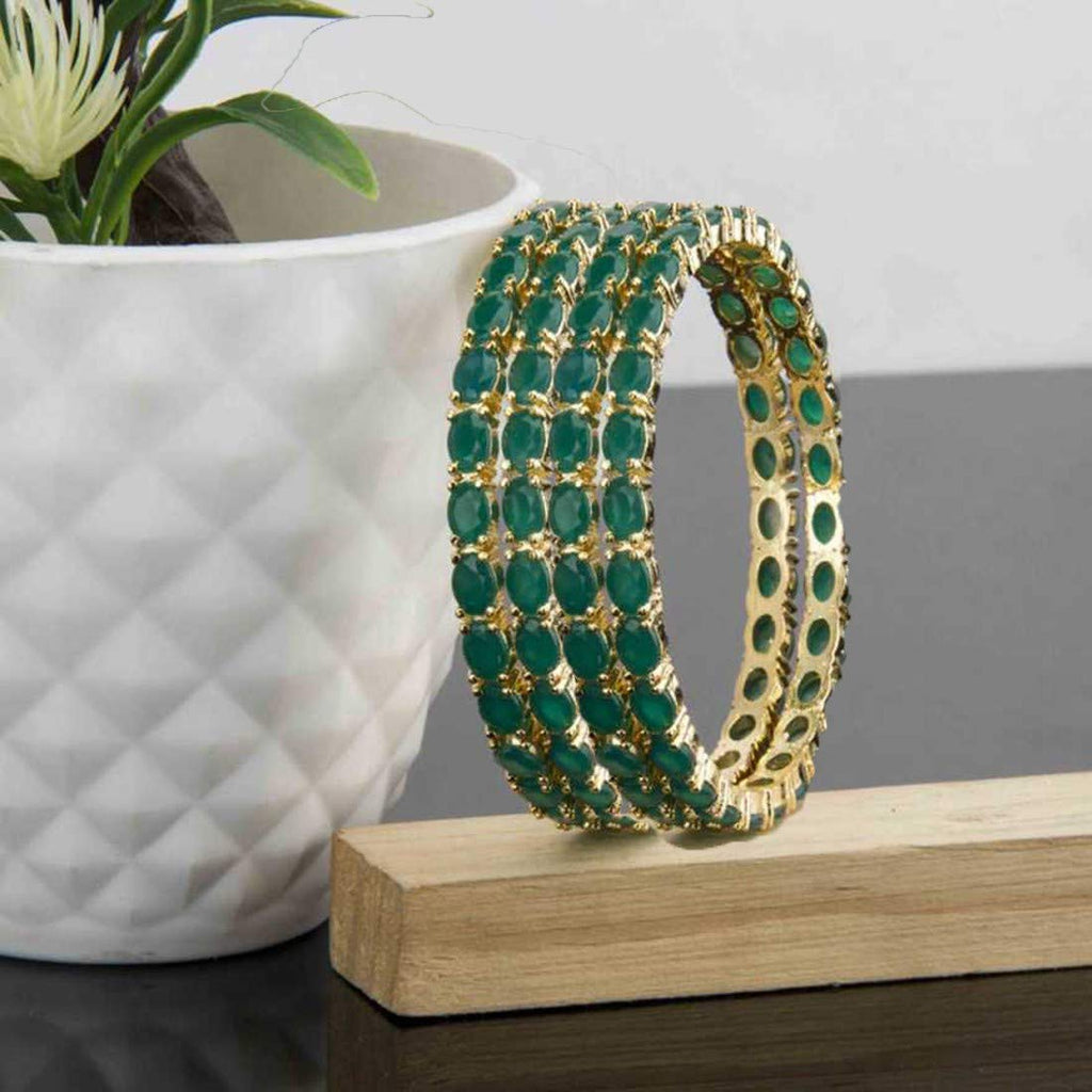 Gold-Polished Alloy Green Ad 4 Bangles Set - The Pari
