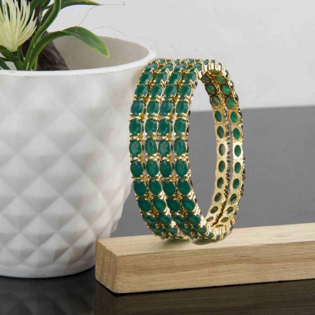 Gold-Polished Alloy Green Ad 4 Bangles Set - The Pari
