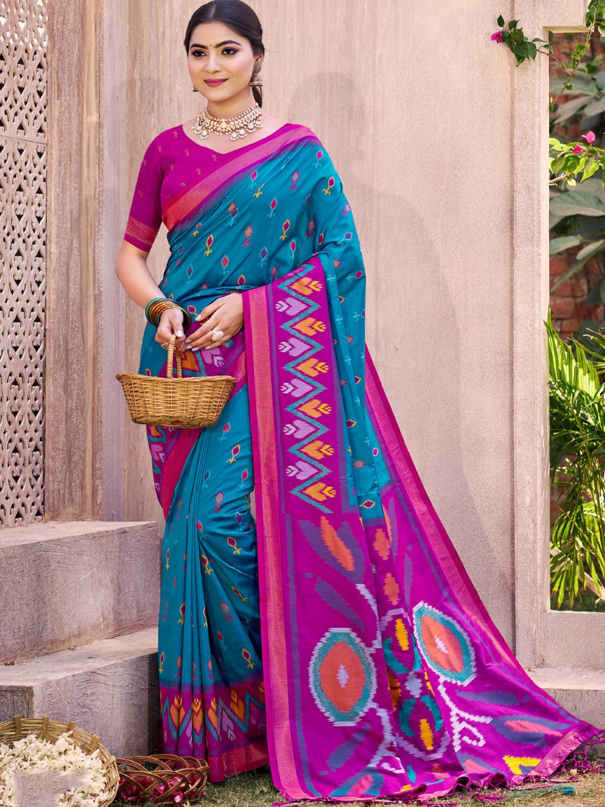 Anaita Blue Silk Saree With Blouse Piece