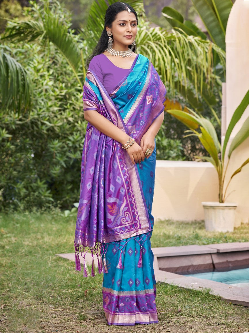 Anaita Blue Silk Saree With Blouse Piece