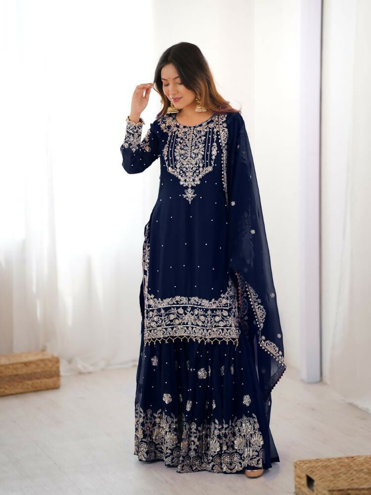 Lehenga Mart Designer Sharara Suit With Kurta, Sharara, Dupatta For Women-Teal