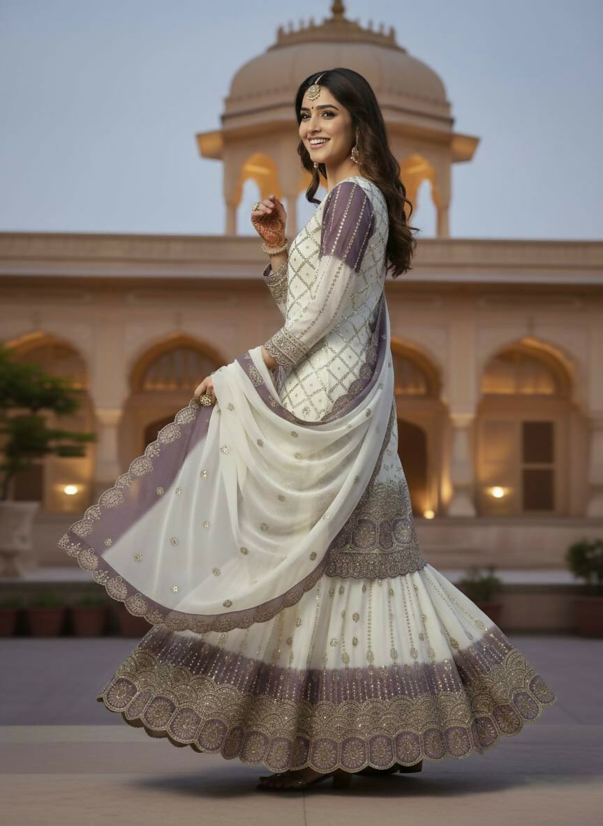 Teeya Creation Multi Color Star Georgette Heavy Embroidery Work Functional Wear Salwar Suit
