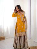 Lehenga Mart Designer Sharara Suit With Kurta, Sharara, Dupatta For Women-Yellow