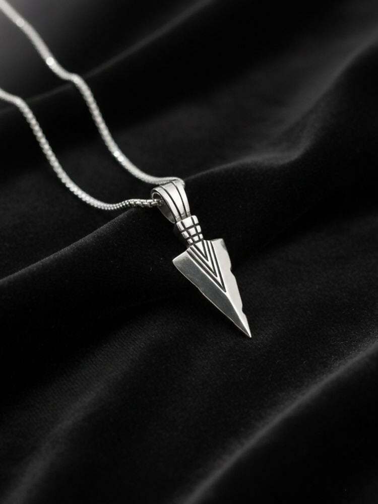 NVR Men's Arrow Shaped Silver Plated Pendant with Chain
