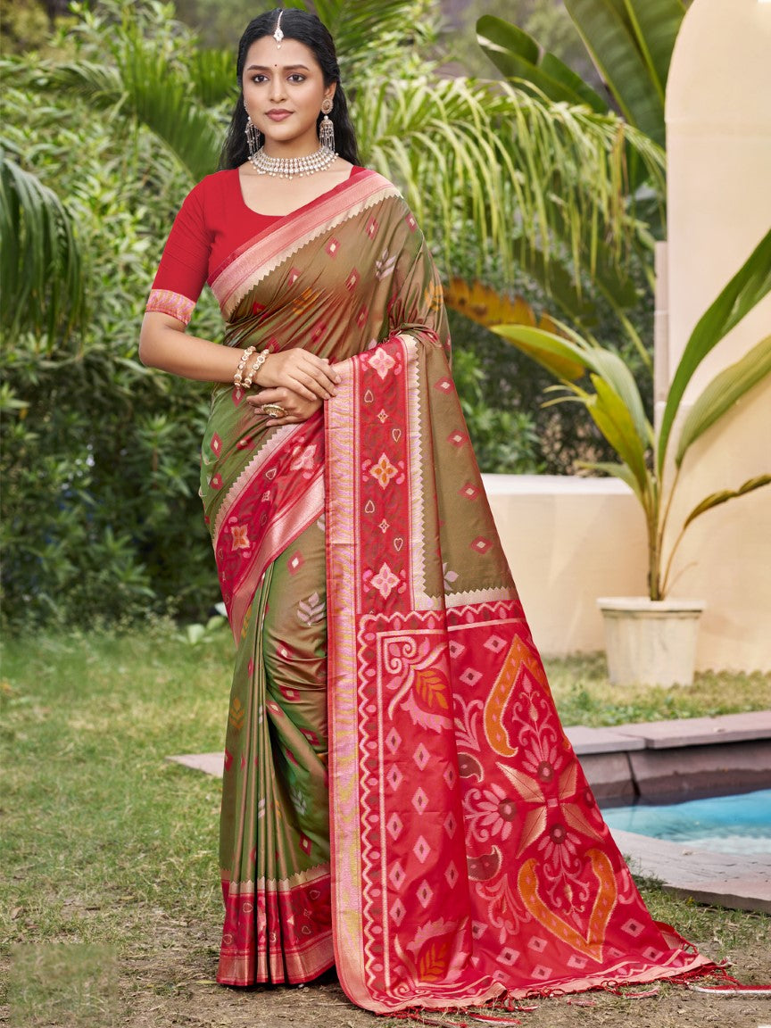 Anaita Brown Silk Saree With Blouse Piece