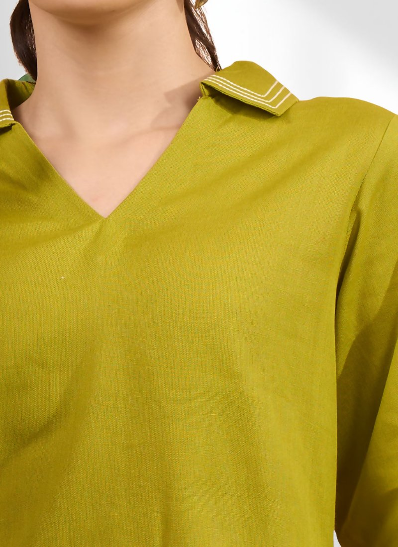 Joban Fashion Green Cotton, Linen Embroidered Readymade Cord Set