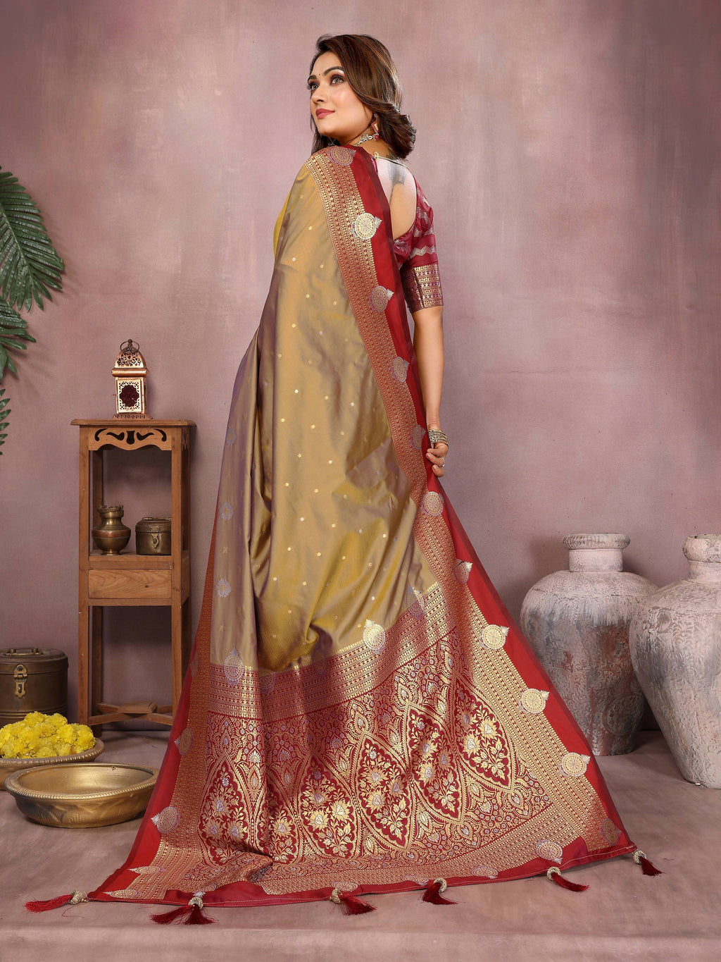 Aastha Fashion Light Brown Silk Sarees Weaving Saree