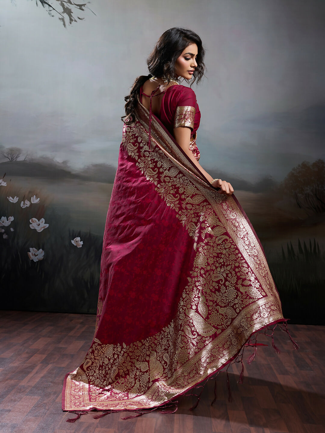 Shree Shyam Fashion Maroon Silk Blend Saree