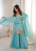 Teeya Creation Sky Blue Color Soft Crunchy Silk Party Wear Designer Sharara set