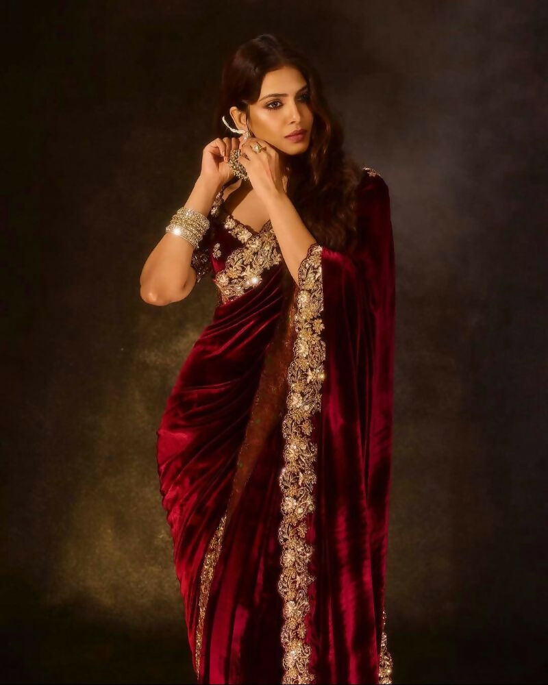 Joban Fashion Maroon 9000 Velvet Party Wear Sarees