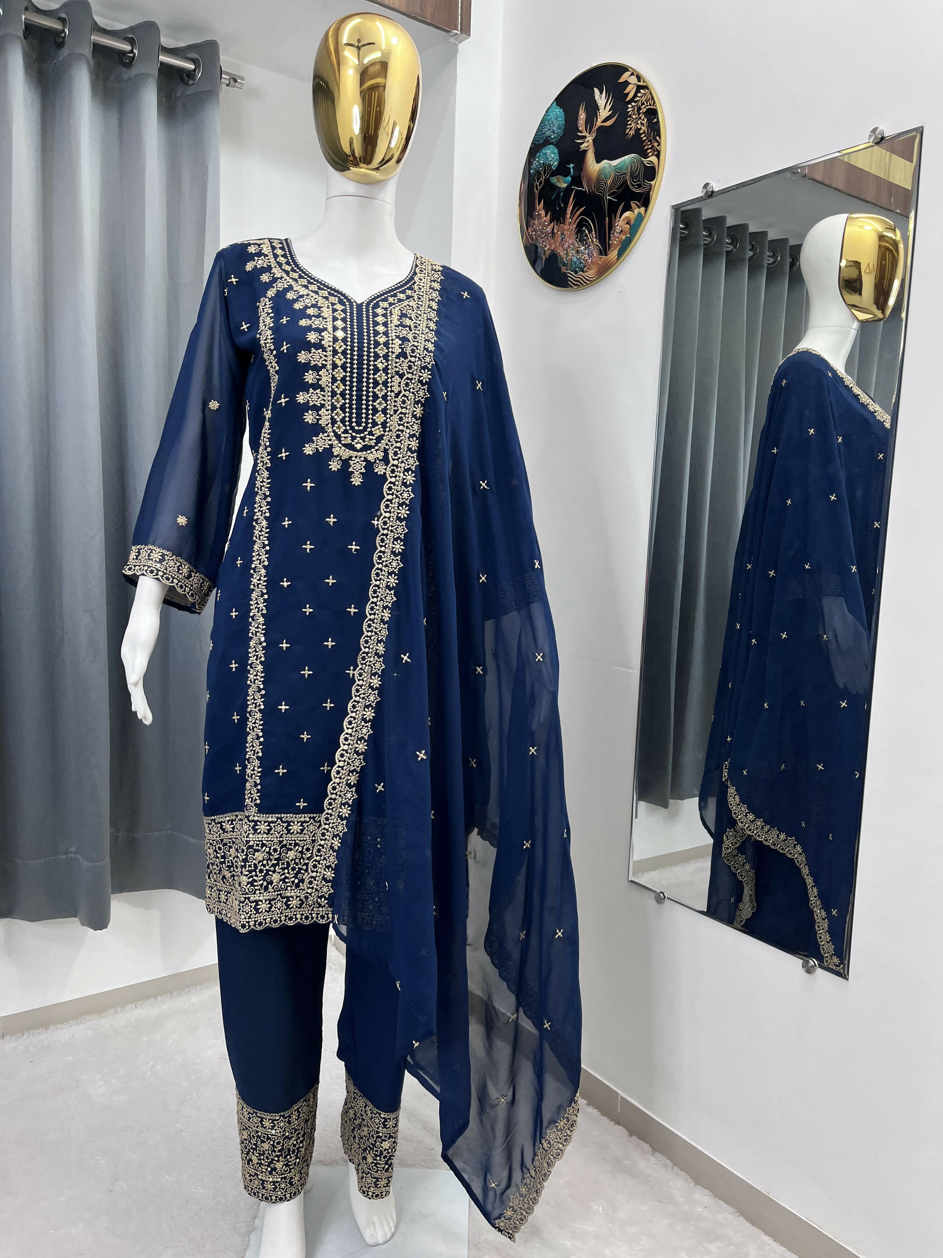 Teeya Creation Blue Color Faux Georgette Embroidery Work Party Wear Salwar Suit