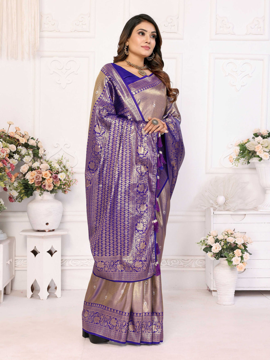 Aastha Fashion Royal Blue Tissue Silk Weaving Saree