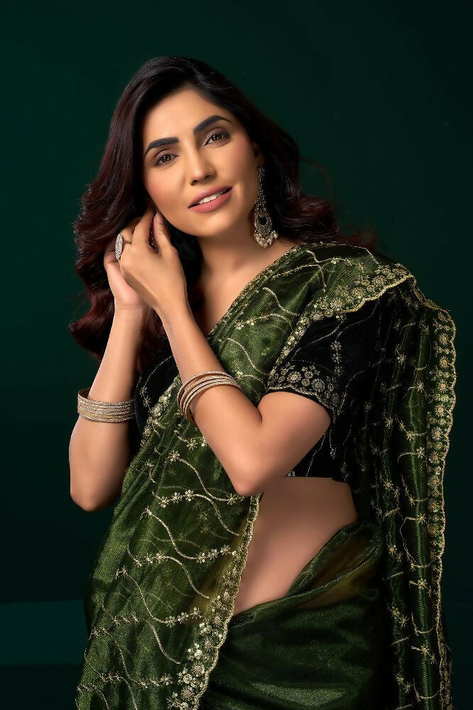 Joban Fashion Green Net Party Wear Sarees