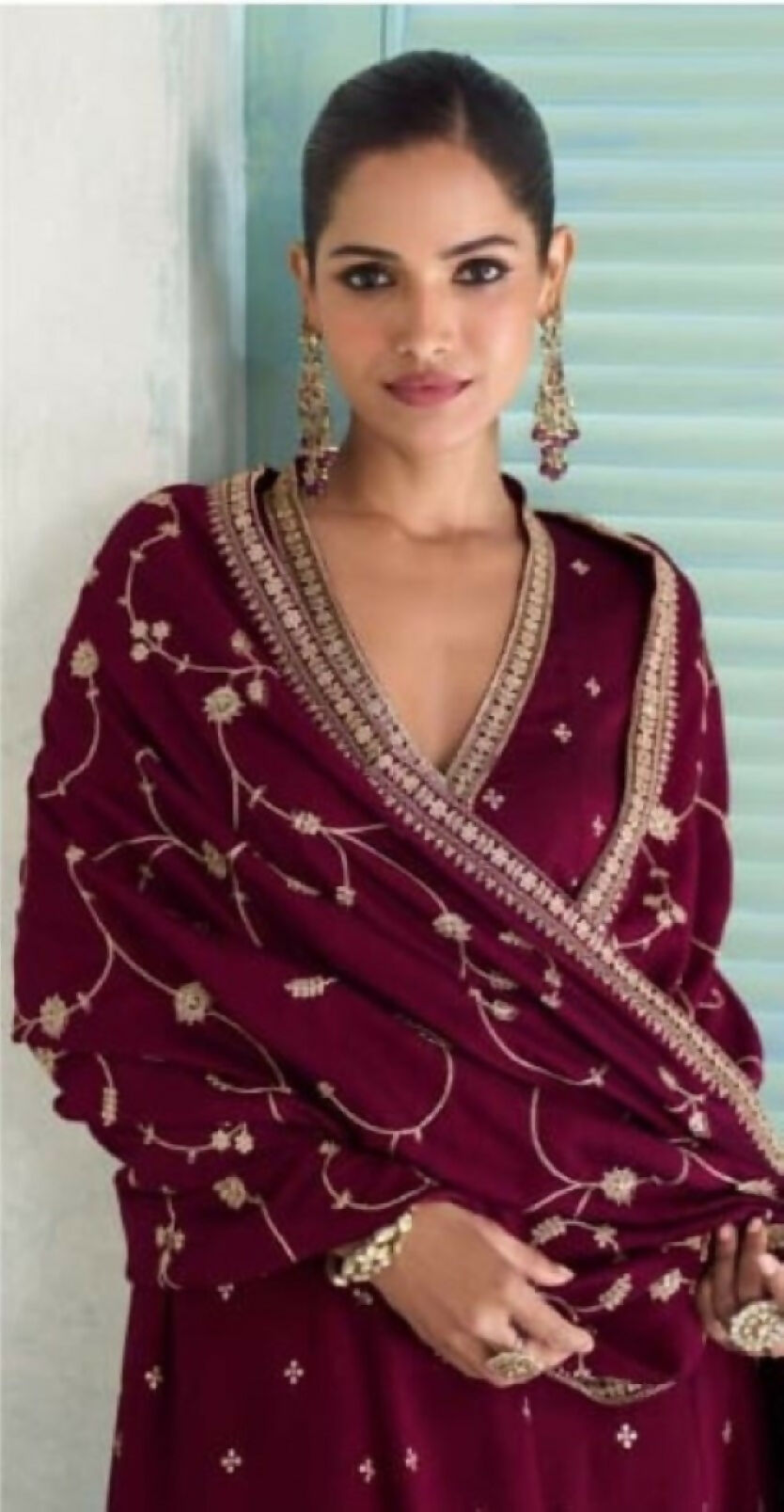 Anaita Maroon Chinon Anarkali Suit with Embroidery Sequins Work