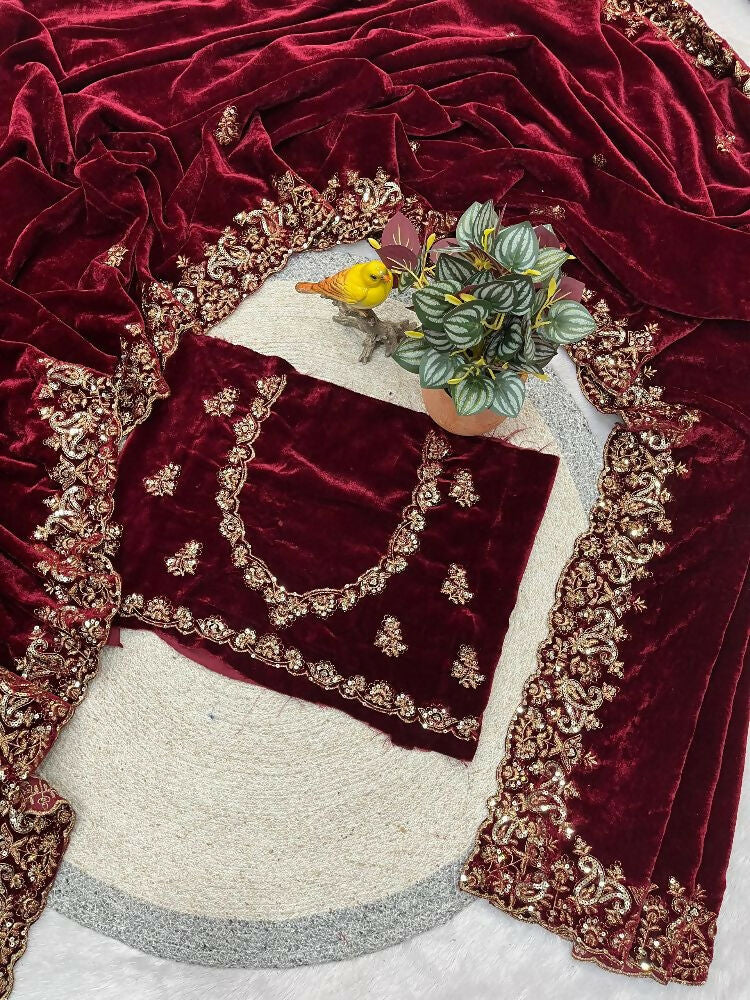 Joban Fashion Maroon 9000 Velvet Party Wear Sarees