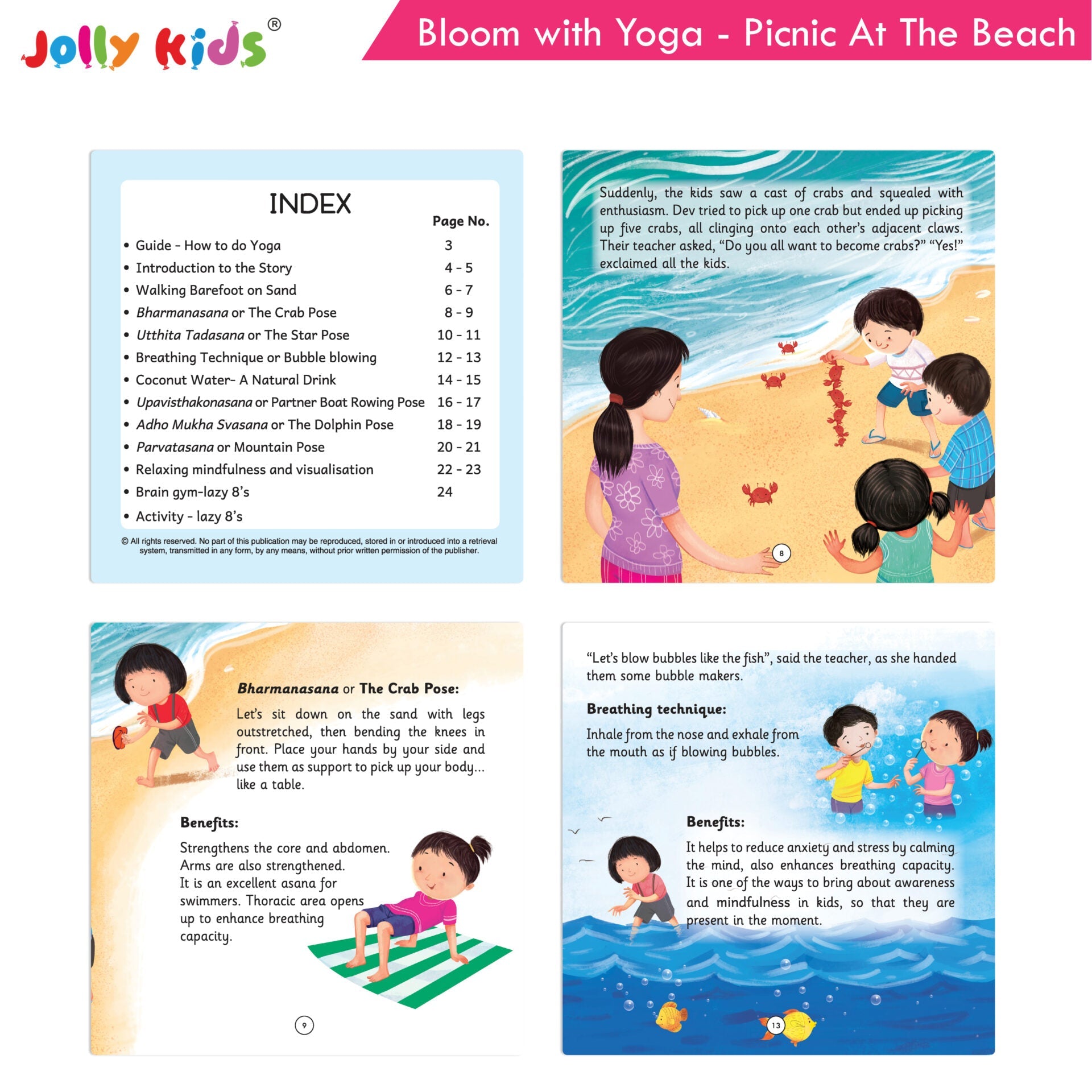 Jolly Kids Bloom With Yoga Books For Kids| Set of 4| Ages 3 - 7 Year| Yoga in Different Places Like Jungle, Beach, Schools, Gardens etc.