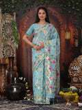 Anaita Blue Linen Printed Saree With Blouse