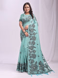 Anaita Blue Linen Printed Saree With Blouse
