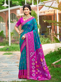 Anaita Blue Soft Silk Saree With Floral Printed Work With Blouse
