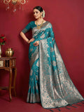 Anaita Blue Silk Blend Woven Saree With Blouse