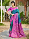 Anaita Blue Soft Silk Saree With Floral Printed Work With Blouse