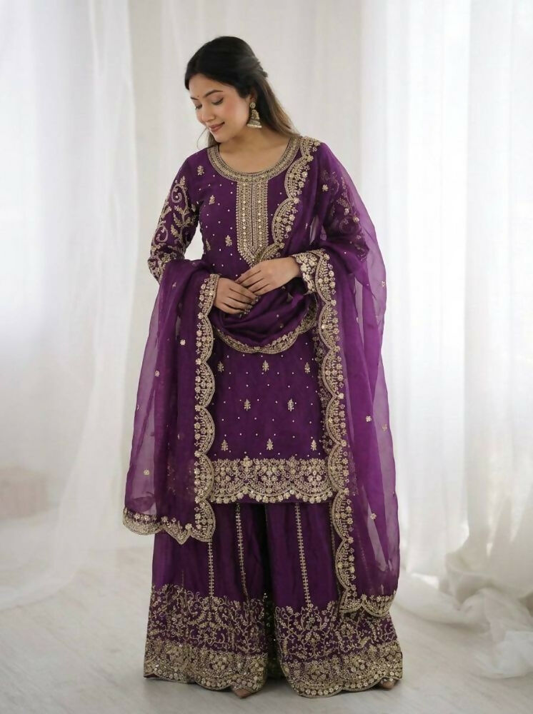 Teeya Creation Wine Color Fendy Silk Embroidery Work Wedding Wear Salwar Suit