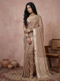 Anaita Brown Cotton Saree With Blouse