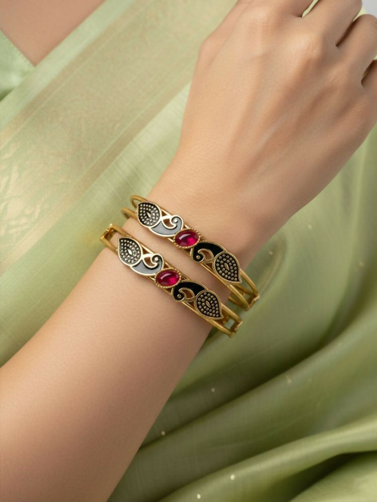 NVR Women Set of 2 Gold Plated Handcrafted Kada Bangle