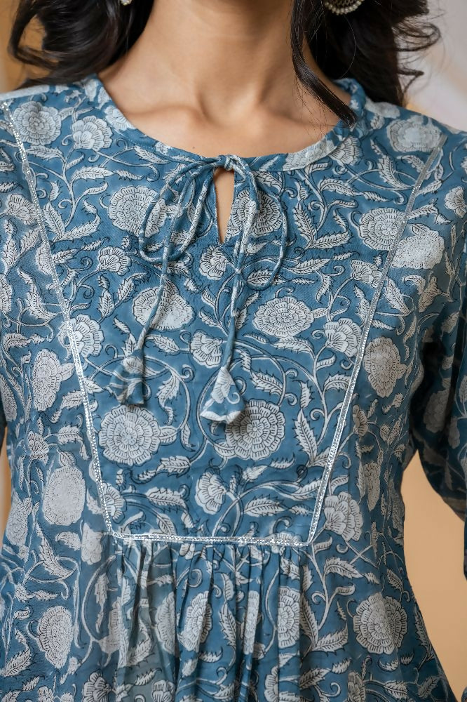 Joban Fashion Blue Floral Hand Block Printed Cotton Co-Ord Set