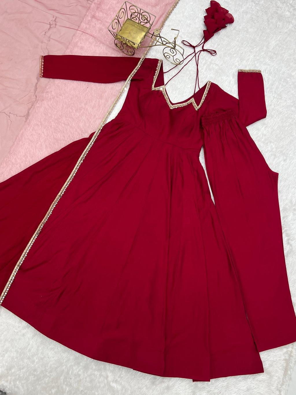 Evanik Women Red Ethnic Anarkali Kurta Set For Festive & Wedding Wear