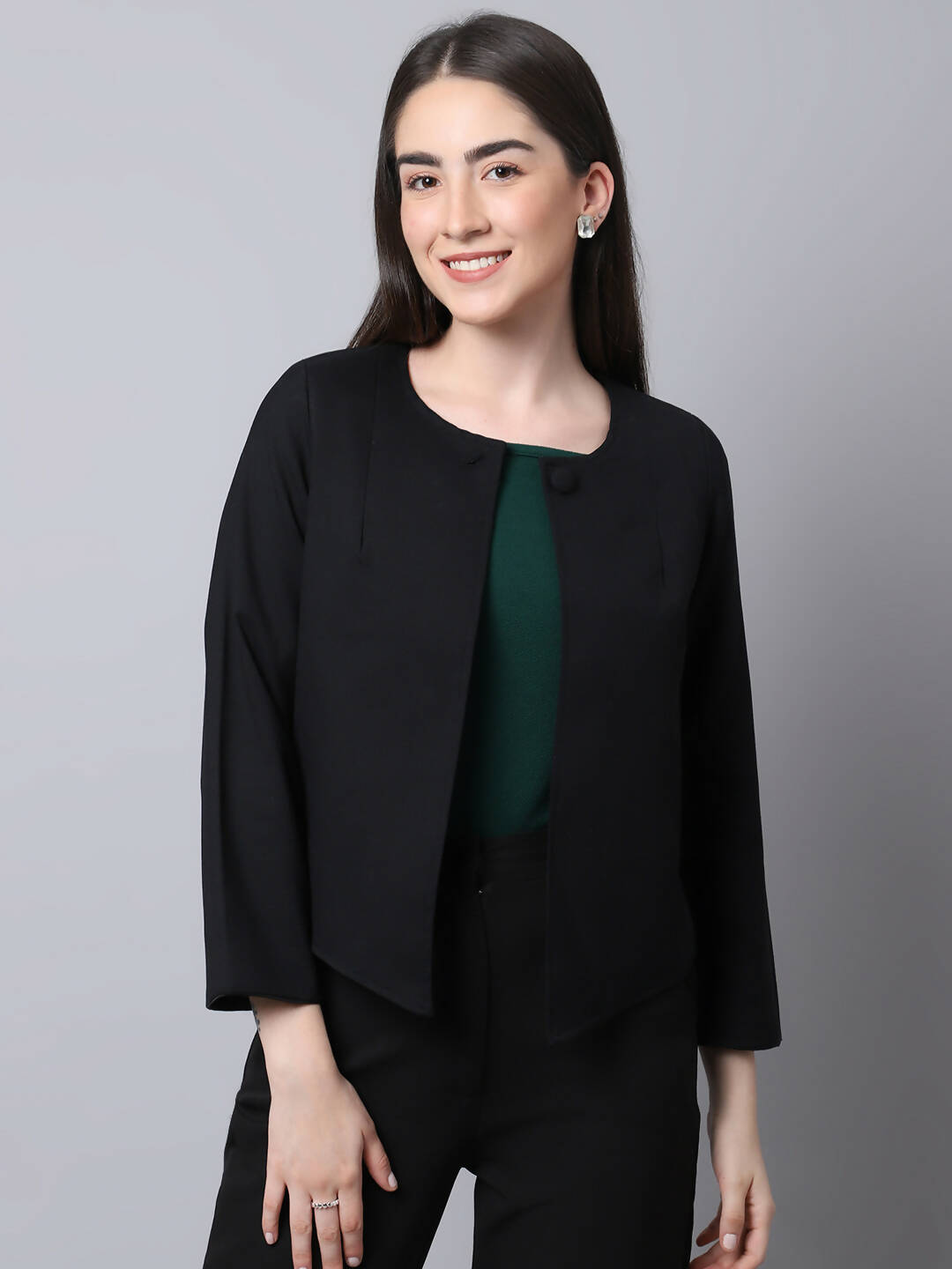 Even Apparels Black Polywool Open Front Statement Women's Jacket