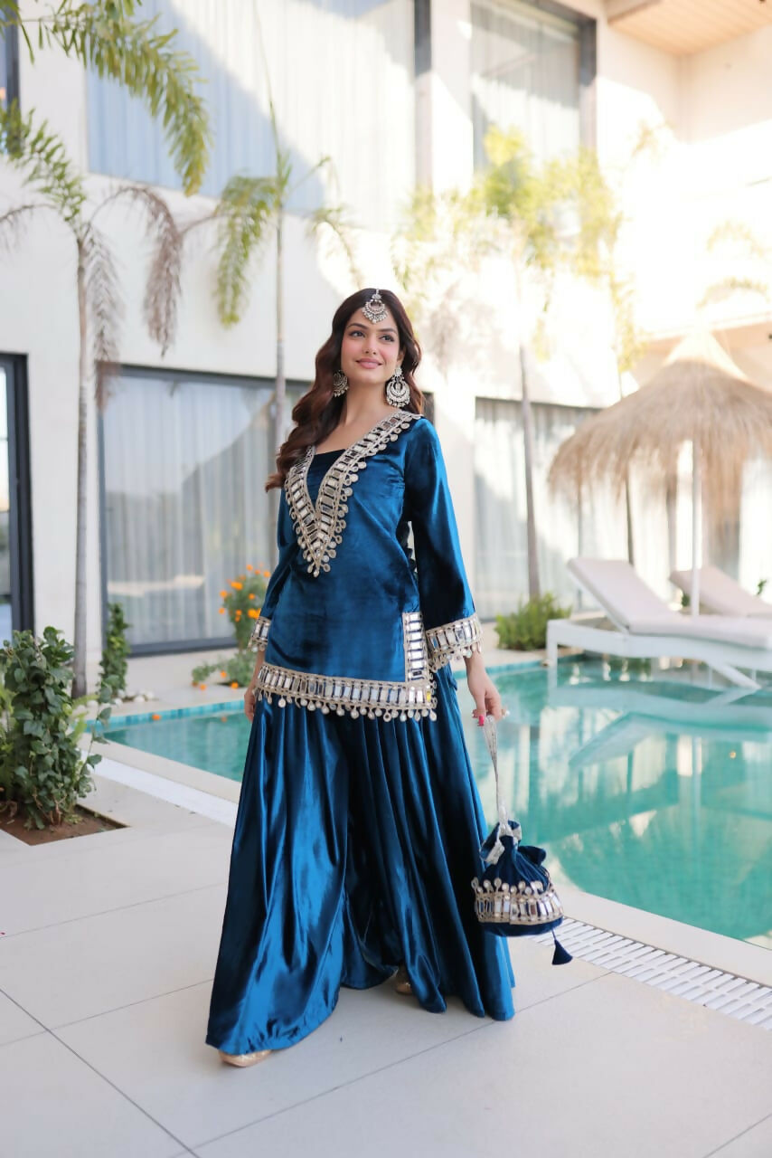 Joban Fashion Rama Kurta Set Velvet Embroidery Sequence Work