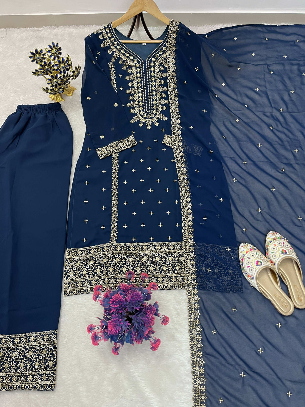 Teeya Creation Blue Color Faux Georgette Embroidery Work Party Wear Salwar Suit