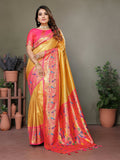 Aastha Fashion Yellow Tissue Silk Paithani Woven Saree
