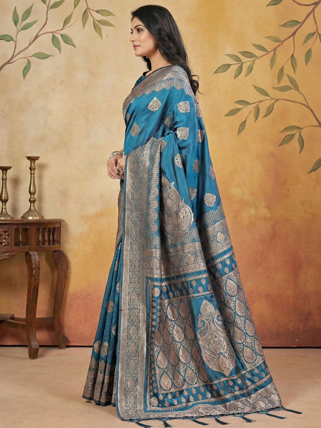 Shree Shyam Fashion Teal Silk Blend Saree