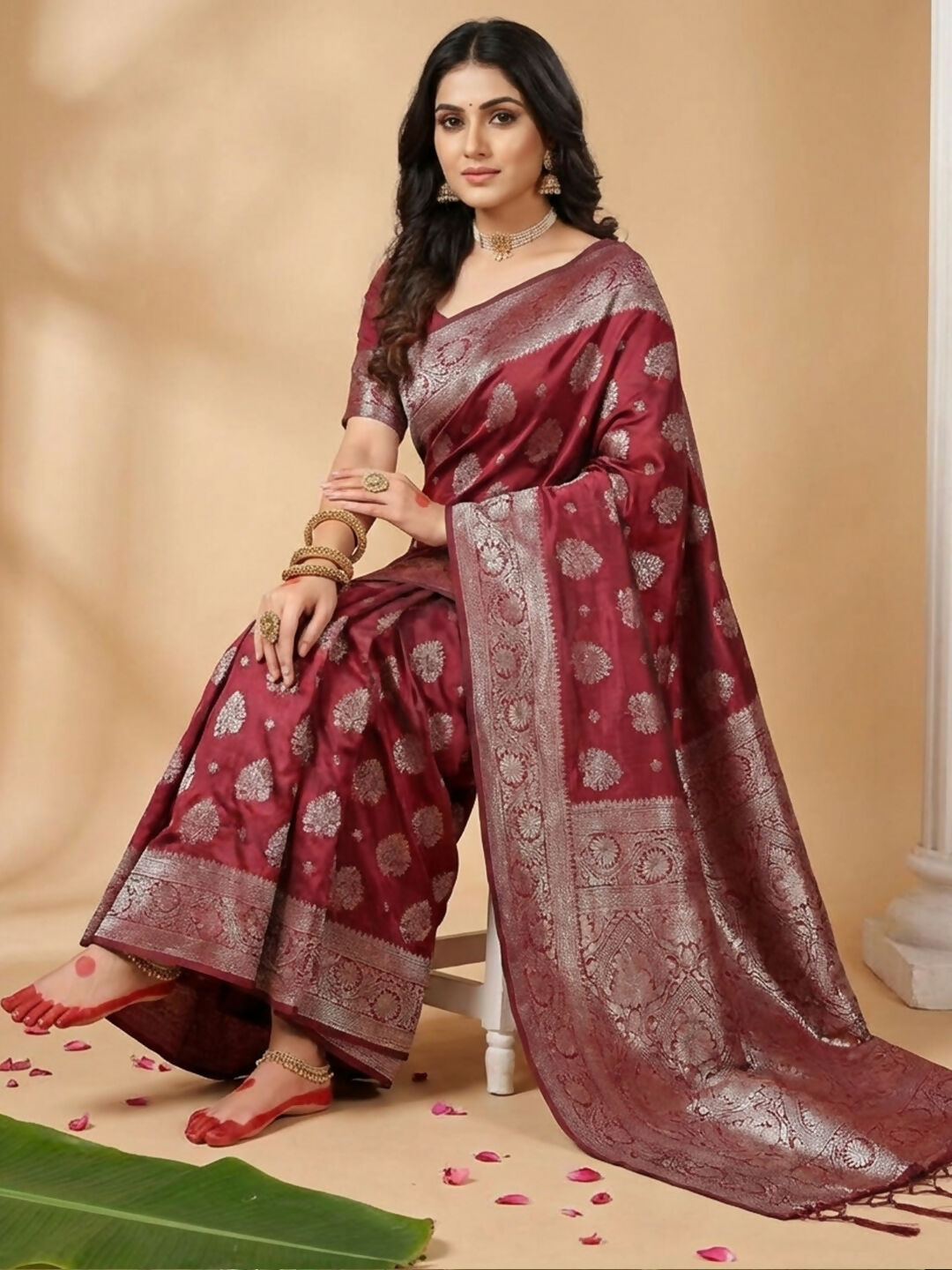 Shree Shyam Fashion Maroon Silk Blend Saree