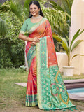 Anaita Coral Silk Saree With Blouse Piece