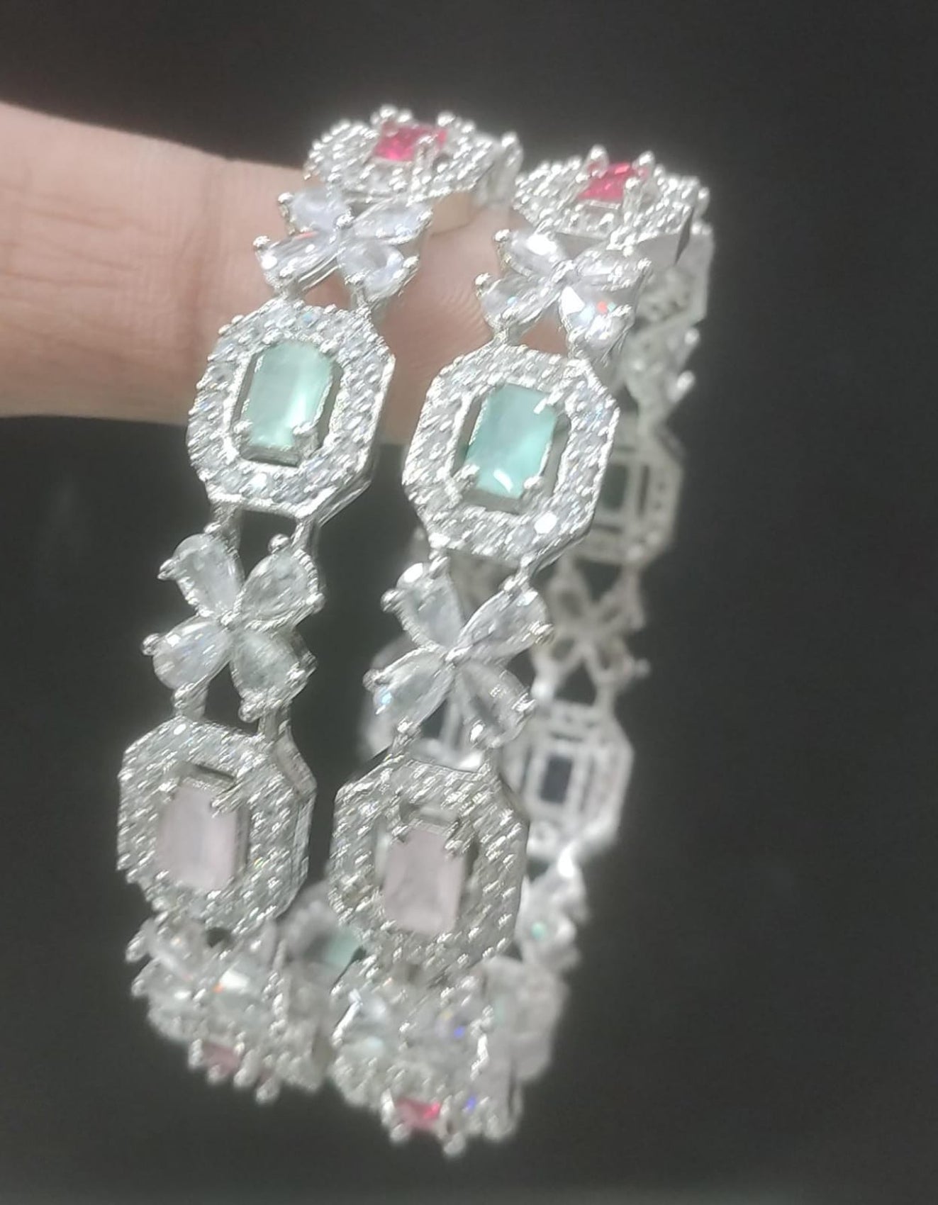 Jewel City Exquisite Emerald & Diamond Gold-Plated Floral Kada Bangles - Handcrafted Ethnic Jewelry for Weddings