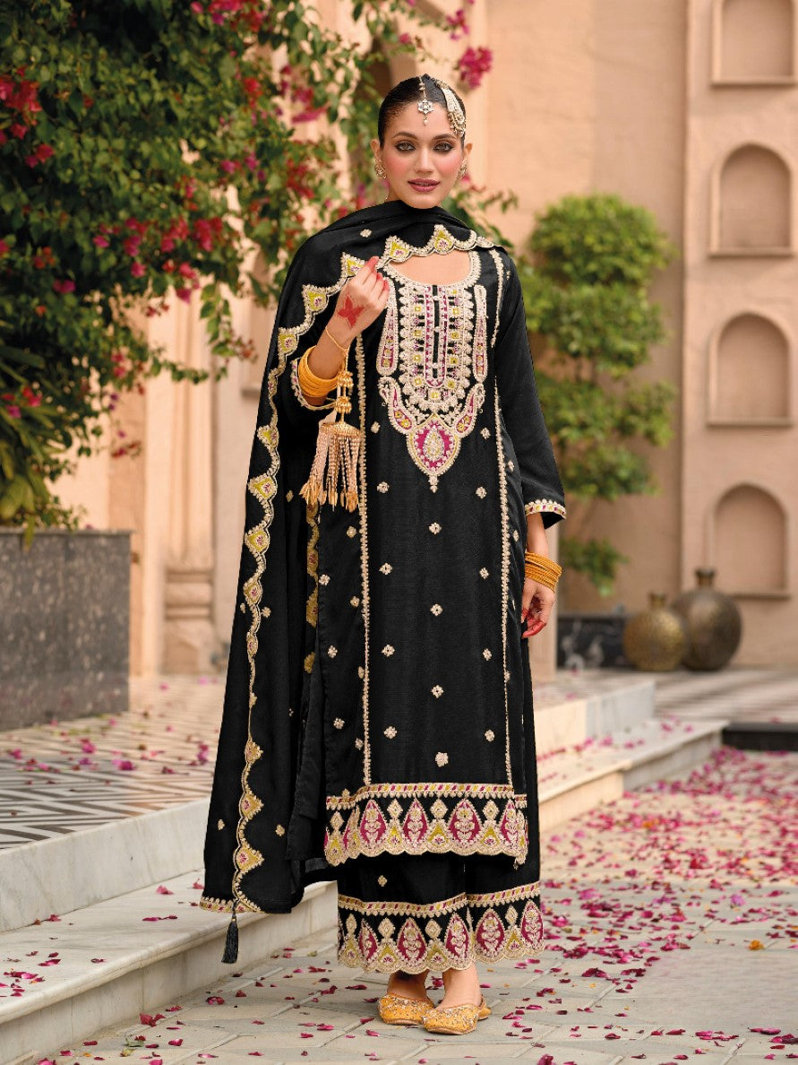 Anaita Black Premium Embroidered Chiffon Salwar Suit