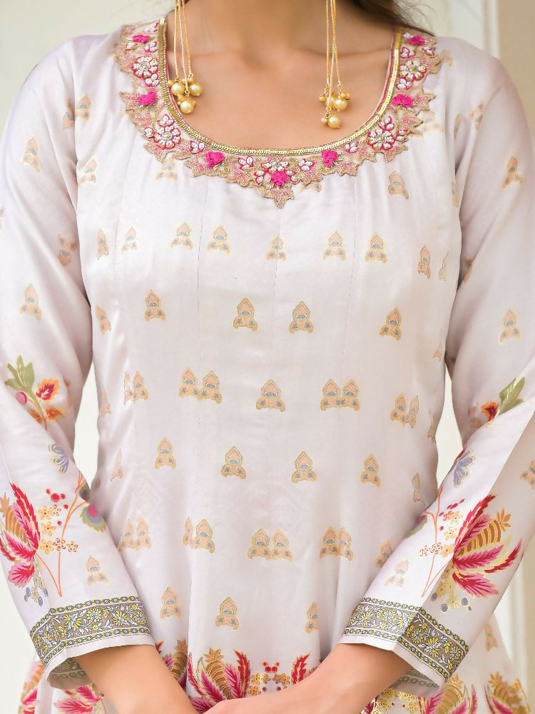 Functional Designer Off white Jam Silk Anarkali suit with Dupatta-Anbazaar