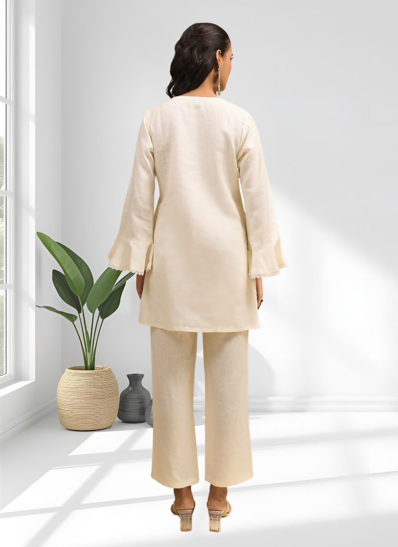 Joban Fashion Cream Linen Embroidered Readymade Cord Set