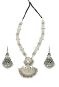 Mominos Fashion Johar Kamal Silver-Plated Brass Finish Rani Haar Statement Necklace For Women