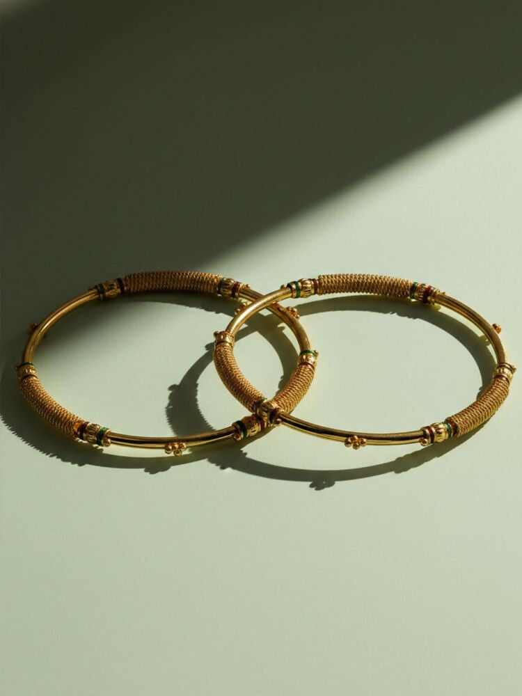 NVR Women Set of 2 Gold Plated Handcrafted Traditional Bangle