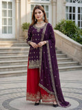 Joban Fashion Purple Silk Embroidered Sharara Set