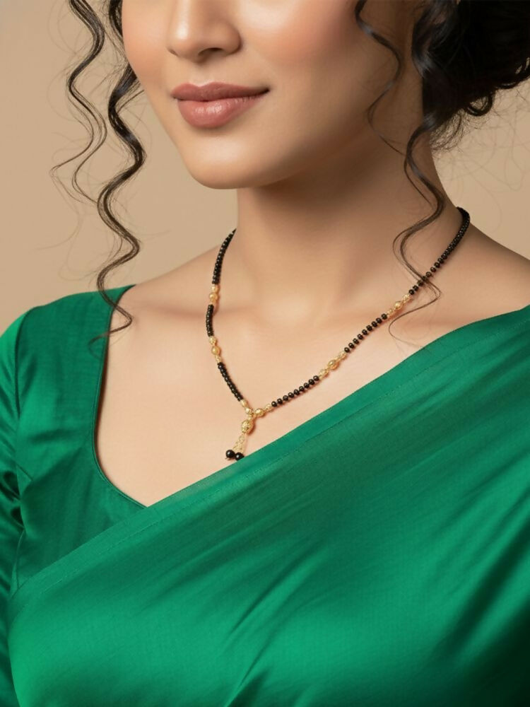 NVR Women Black Gold Plated Mangalsutra